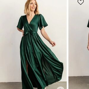 Emerald Green Satin Maxi Dress